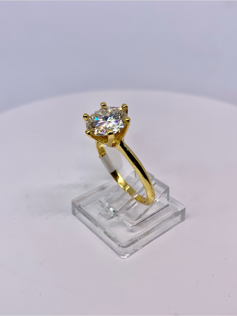 Gold Solitaire Moissanite Ring 925 Yellow Gold Finish 3 Ct Brilliant Round GRA - Picture 2 of 10